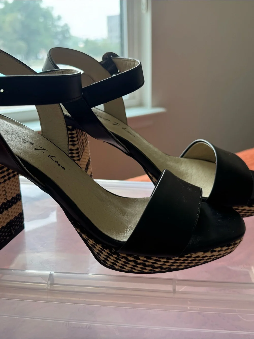 Black Woven-Block Heel Sandals
